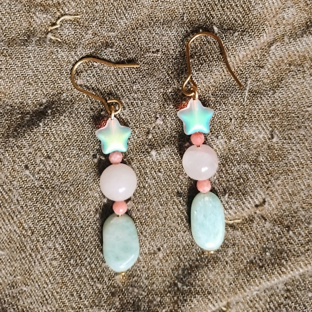 Pastel Stones And Stars Handmade Earrings - Picture 4 of 4
